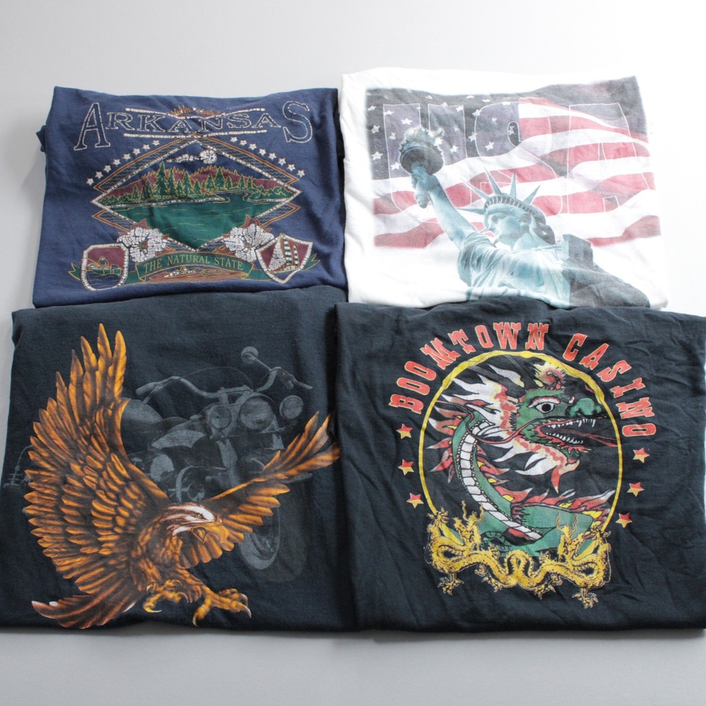 Lot of 4 Graphic T-Shirts Mens Large Arkansas Biker Casino USA Tourist Travel